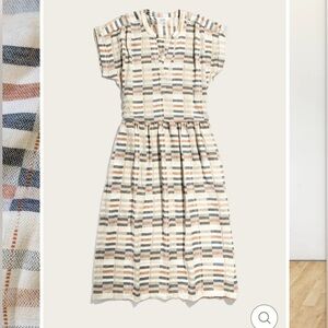 Elegant Striped Midi Dress in Cream and Blue